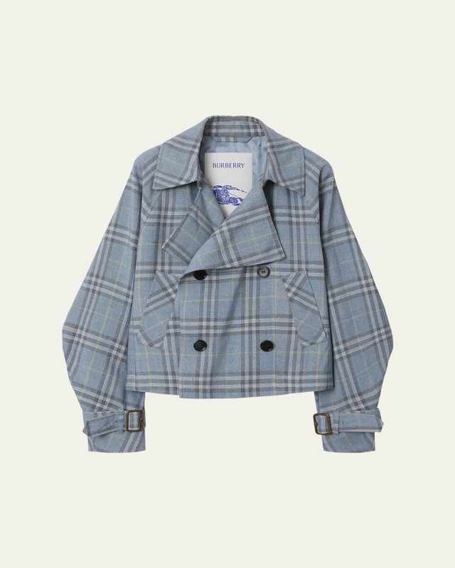 Check Double-Breasted Short Trench Coat
